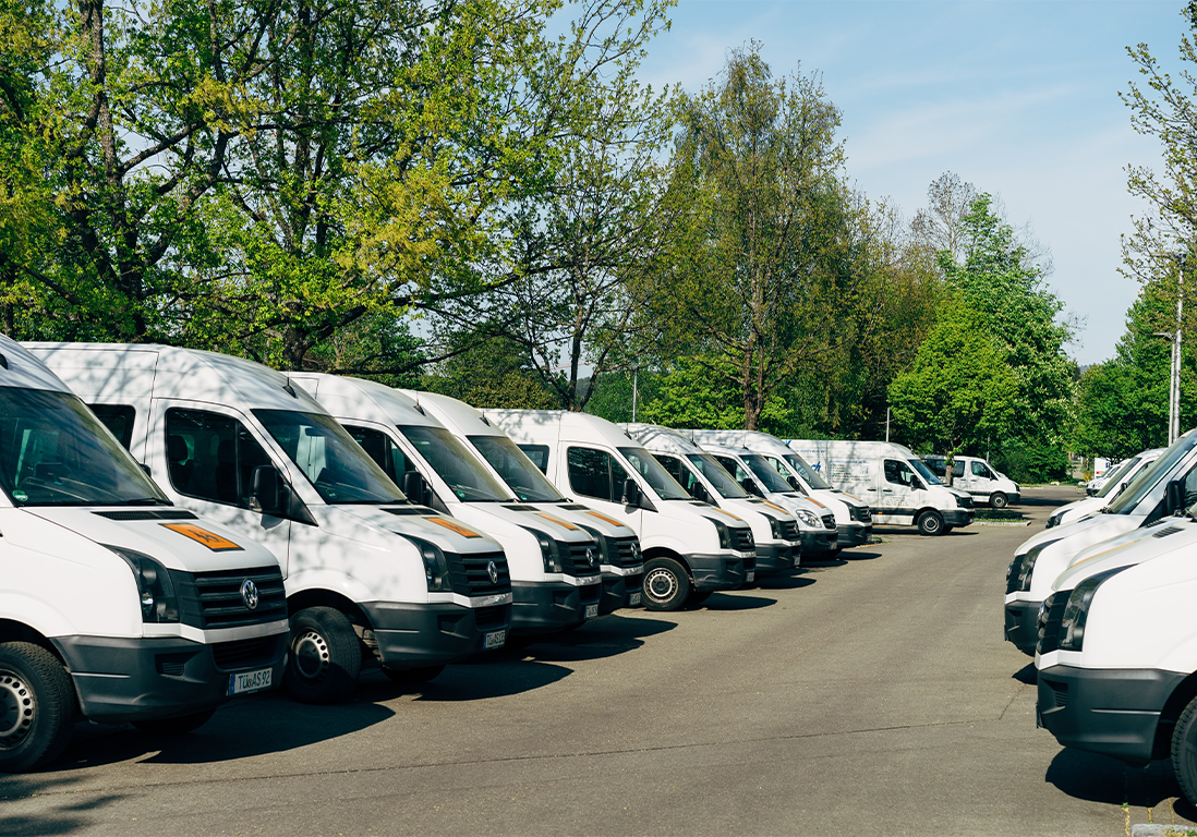 Stock image of vans lined up